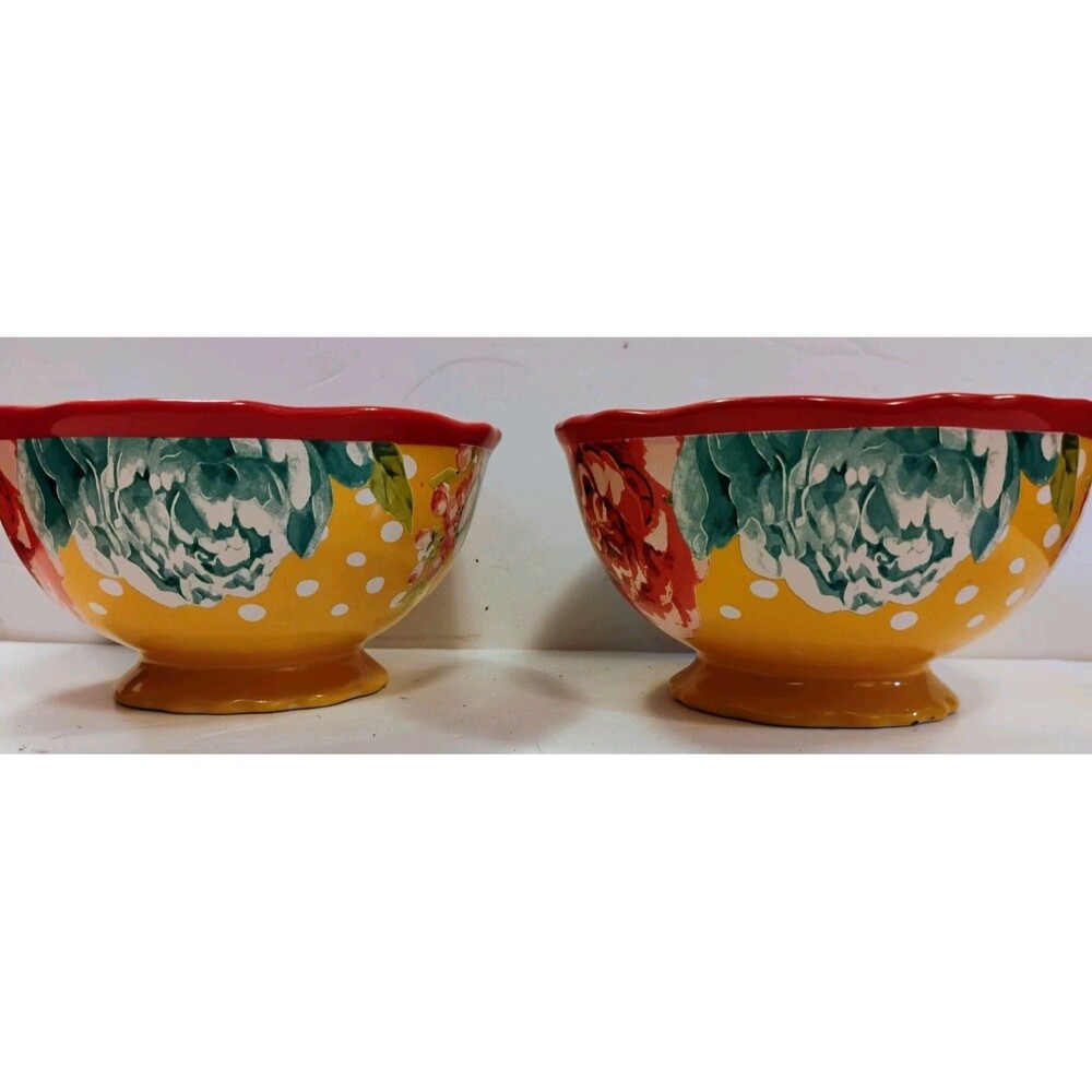 The Pioneer Woman "Blossom Jubilee" 6.25” Yellow Floral Footed Bowls - Lot of 2